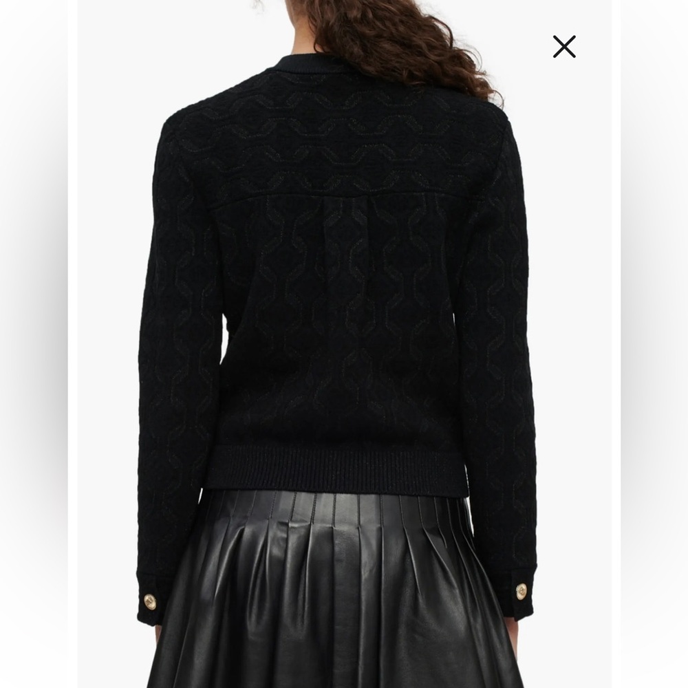 Maje Monserra Jacquard Patterned Black Cardigan Jacket Gold Buttons Size 1 US S - Picture 2 of 12